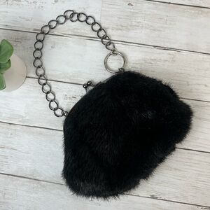 Purse Y2K vintage Black faux fur clutch bag with chain